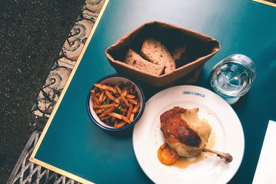 Close-up of breakfast served on table