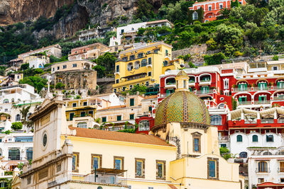 High angle view of buildings in city