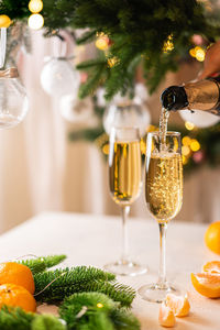 Close-up of christmas decorations on table