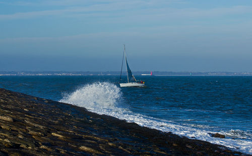 Scenic view of sea against blue sky