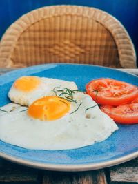 Close-up of breakfast served in plate