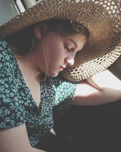 High angle view of girl looking away