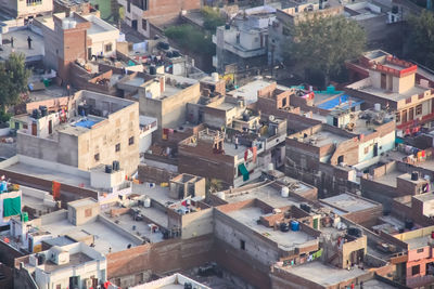 High angle view of buildings in town