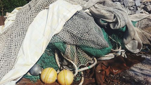 High angle view of fishing net