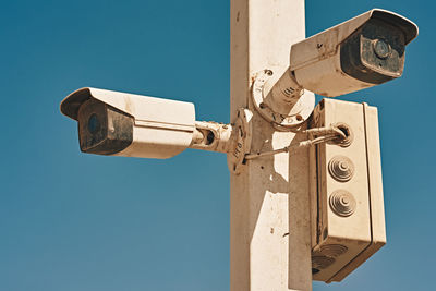 Security and video control cctv camera, close up. surveillance and monitoring concept