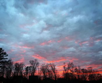 Low angle view of silhouette trees against sky at sunset