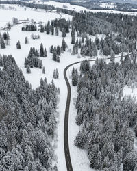 Aerial view of snow covered landscape