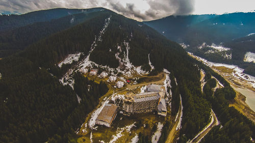 High angle view of mountain range against sky