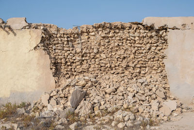 Low angle view of rocks against clear sky