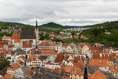 High angle view of townscape against sky