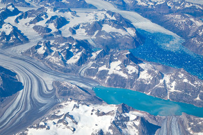 High angle view of snowcapped mountains