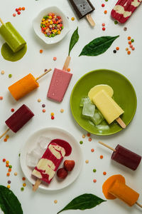 High angle view of food on table