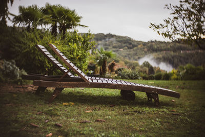 Empty bench in park