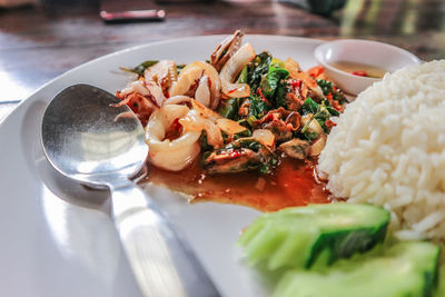 High angle view of meal served in plate