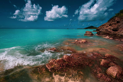 The caribbean sea on antigua and barbuda beach.