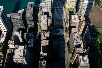 High angle view of buildings in city