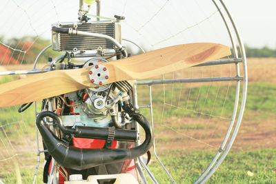 Close-up of bicycle on field