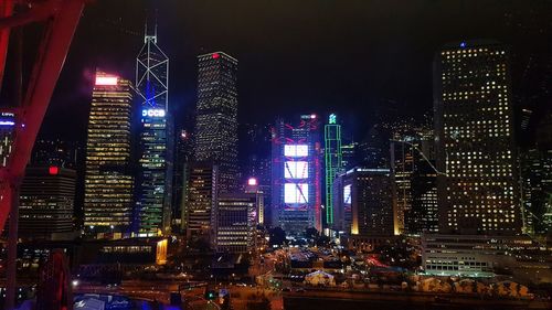 Illuminated buildings in city at night