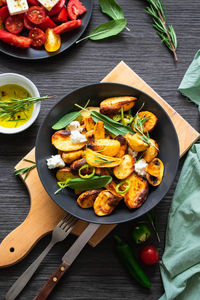 High angle view of food on table