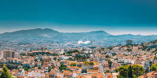 High angle view of townscape against sky