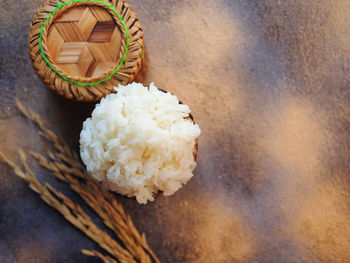 High angle view of sticky rice on table