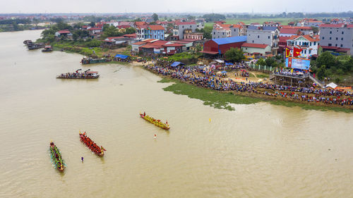 High angle view of people on beach