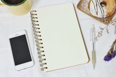 High angle view of objects on table