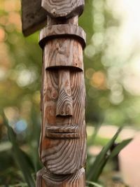 Close-up of wooden sculpture / totem 