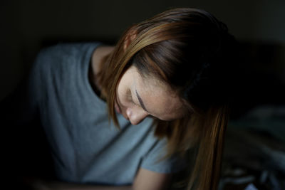 Close-up of woman at home