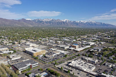 High angle view of townscape against sky