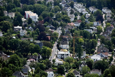 High angle view of townscape and trees