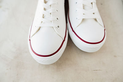 High angle view of shoes on floor