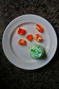 High angle view of jello on plate on table