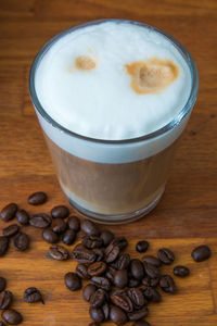 High angle view of coffee beans on table