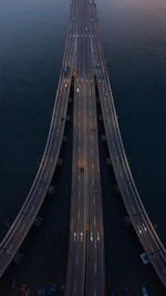 High angle view of bridge in city at night