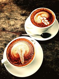 Directly above shot of coffee cup on table