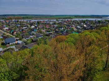 High angle view of townscape against sky