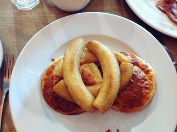 High angle view of bread in plate on table