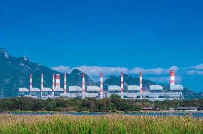 Scenic view of field against blue sky