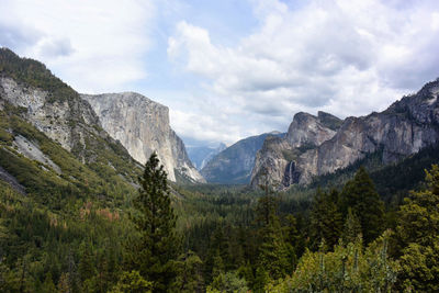 Scenic view of mountains against cloudy sky