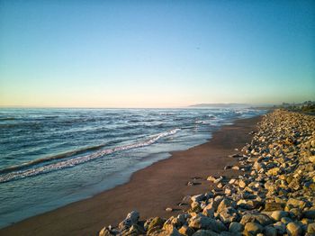 Scenic view of sea against clear sky