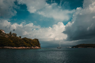 Scenic view of sea against cloudy sky