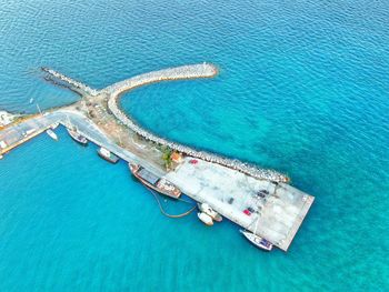 High angle view of ship on sea shore