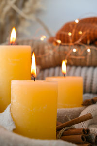 Close-up of illuminated candles