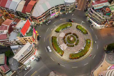 High angle view of street amidst buildings in city