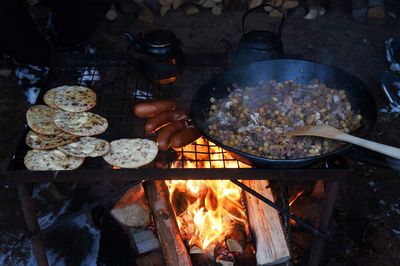 Close-up of food on barbecue grill