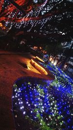 Illuminated christmas tree at night