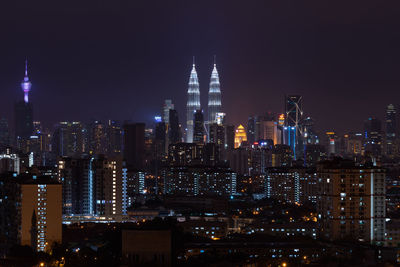 High angle shot of illuminated cityscape