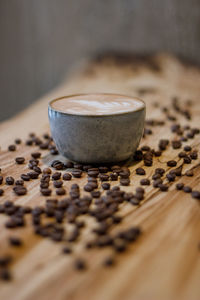 Close-up of coffee cup on table