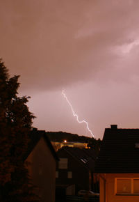 Low angle view of houses against cloudy sky